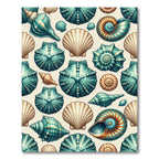 Teal and Cream Coastal Seashell Arrangement Rug