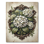Elegent White Hydrangea Floral Frame Rug