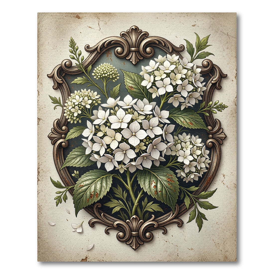 Elegent White Hydrangea Floral Frame Rug