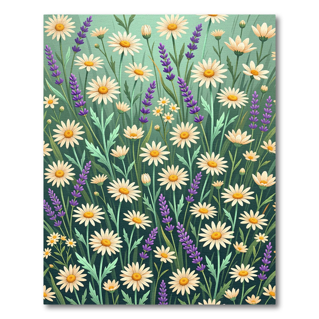 Cream Daisy Lavender Field Garden Rug