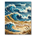 Azure Ocean Waves With Golden Sand Rug