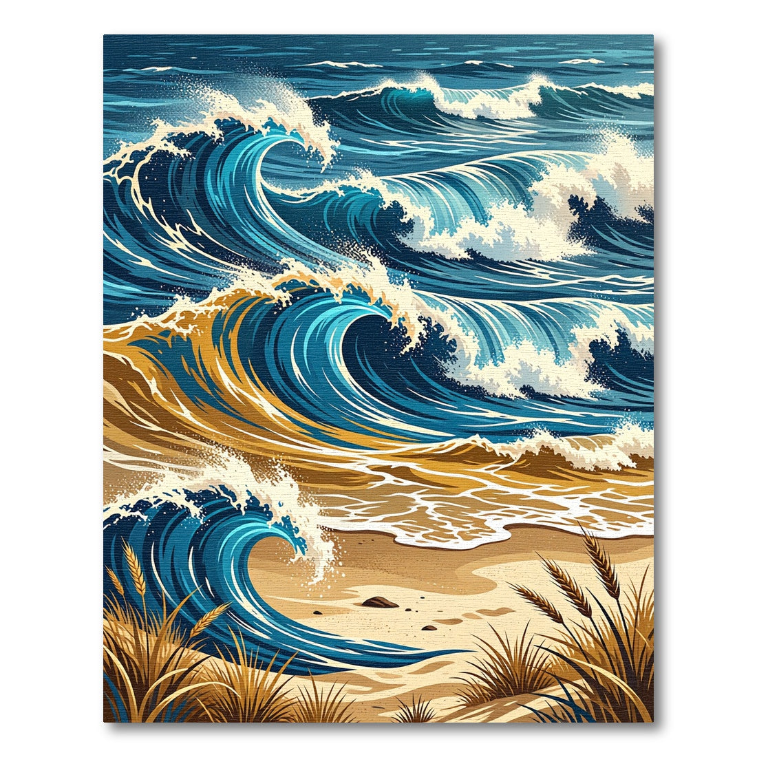 Azure Ocean Waves With Golden Sand Rug