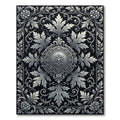 Ornate Floral Scrollwork Black Metallic Rug