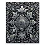 Ornate Floral Scrollwork Black Metallic Rug