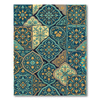 Teal Gold Medallion Floral Collage Rug