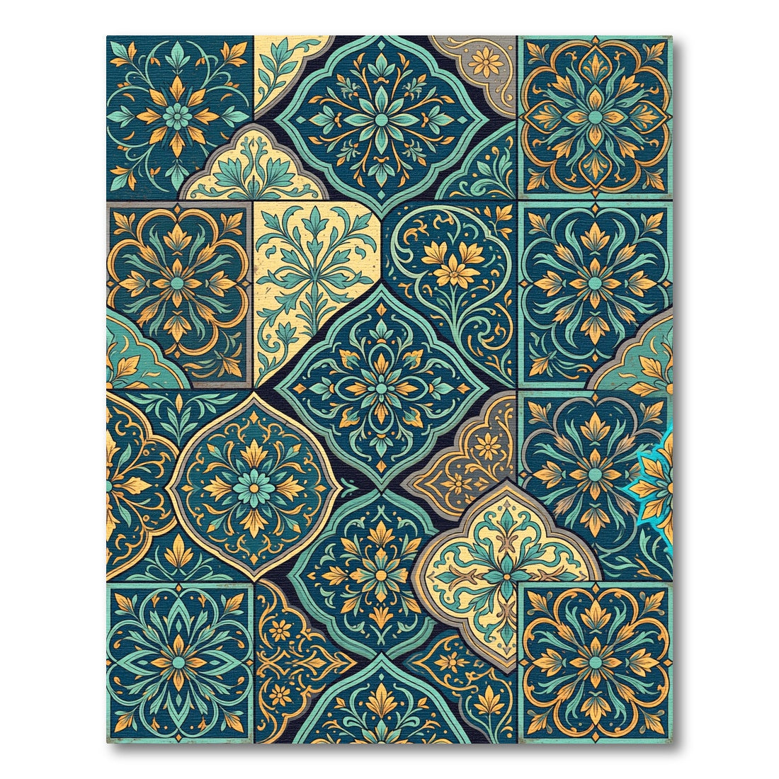 Teal Gold Medallion Floral Collage Rug