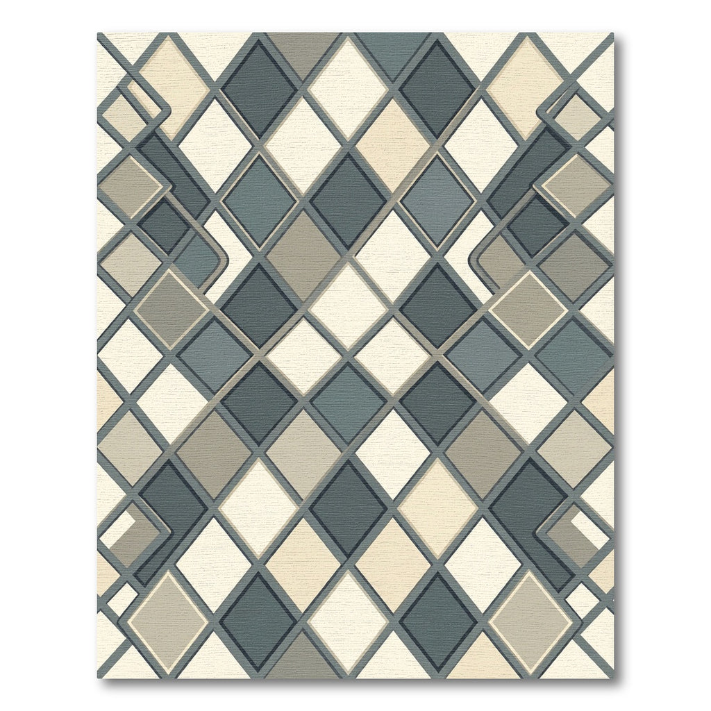 Gray Cream Diamond Interlocking Pattern Rug