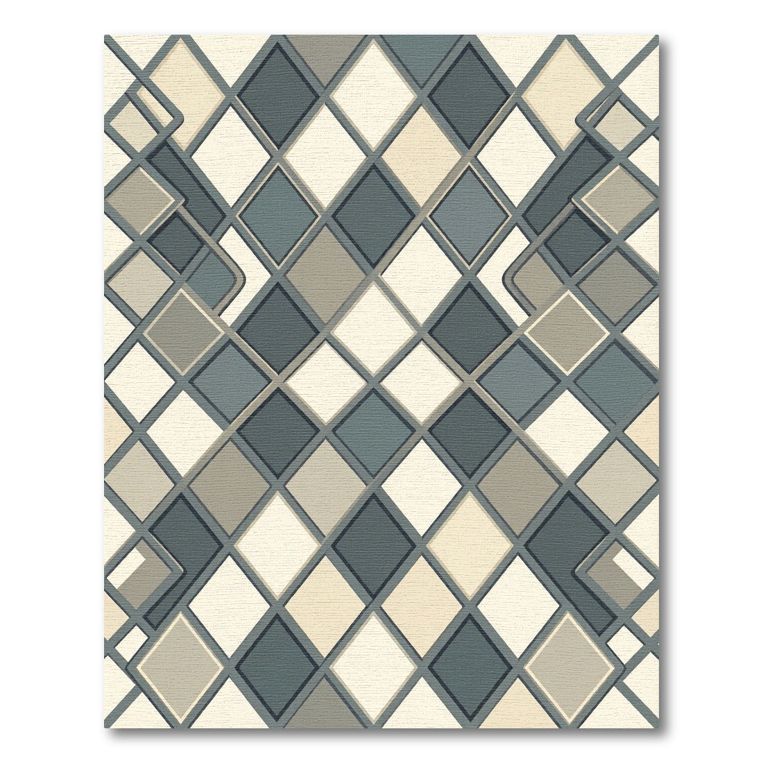 Gray Cream Diamond Interlocking Pattern Rug