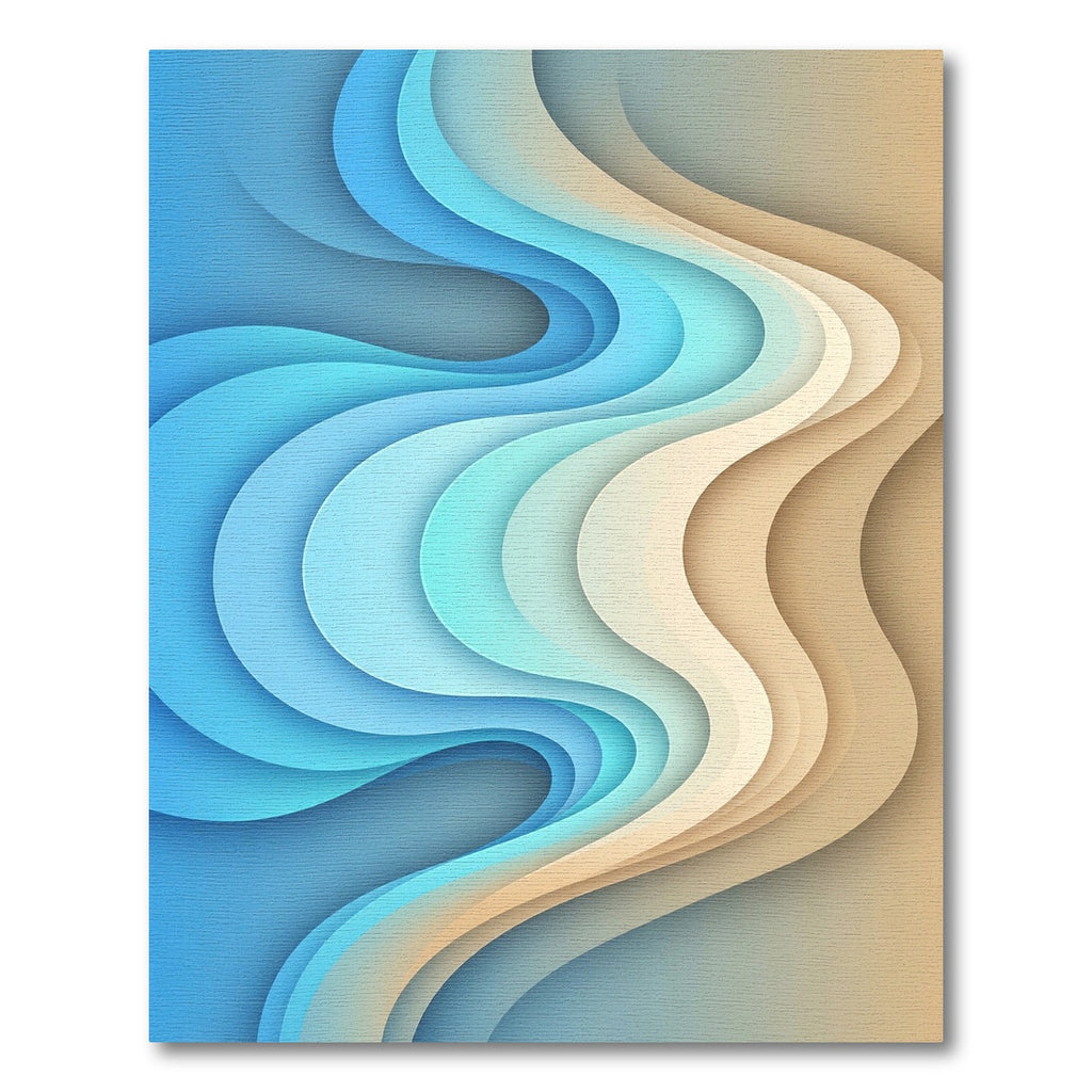 Abstract Blue and Sand Swirling Layers Rug