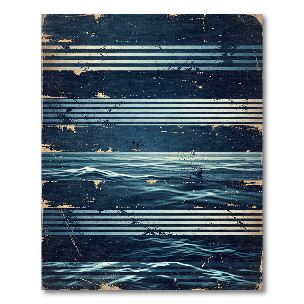 Distressed Navy Blue Oceanic Striped Horizon Rug
