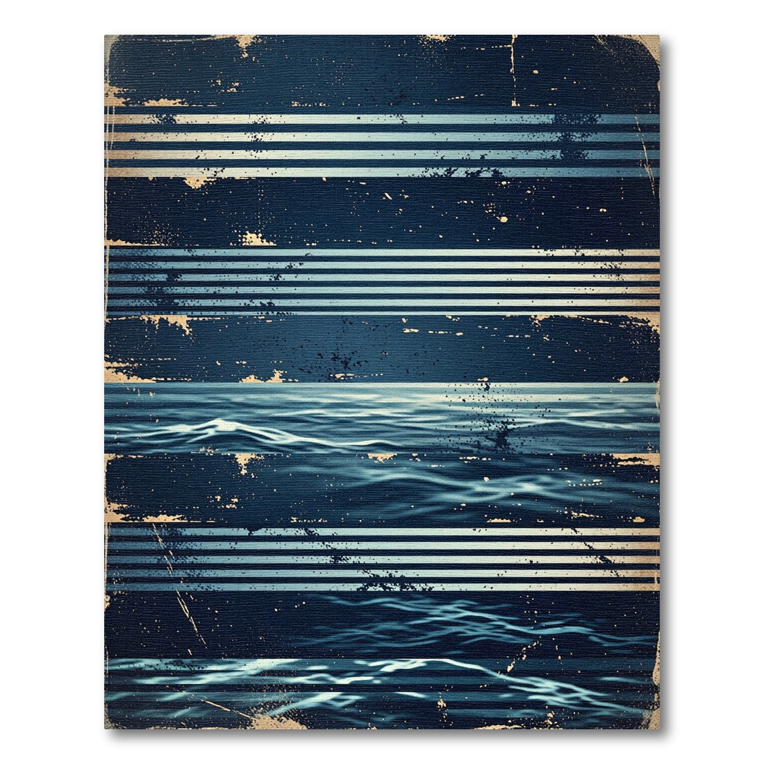 Distressed Navy Blue Oceanic Striped Horizon Rug
