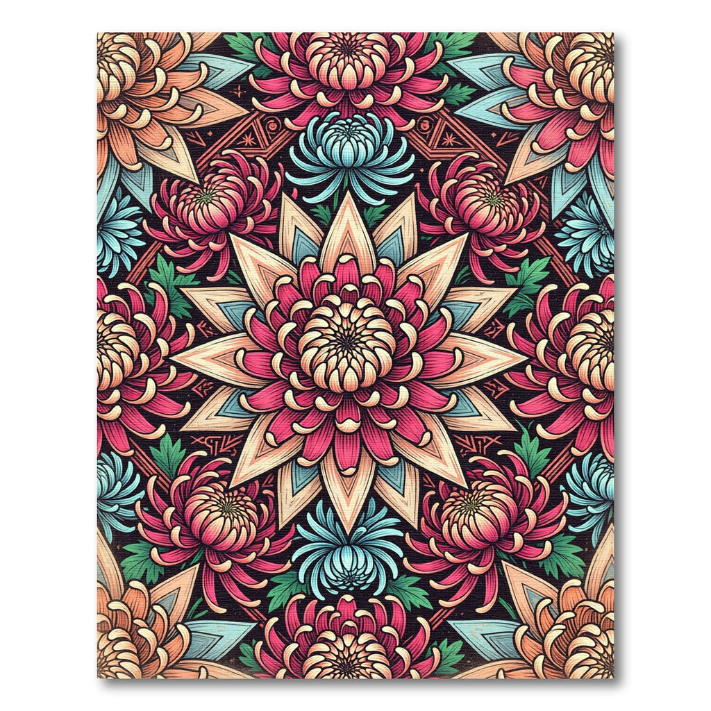 Vibrant Chintz Floral Mandala Chrysanthemum Rug