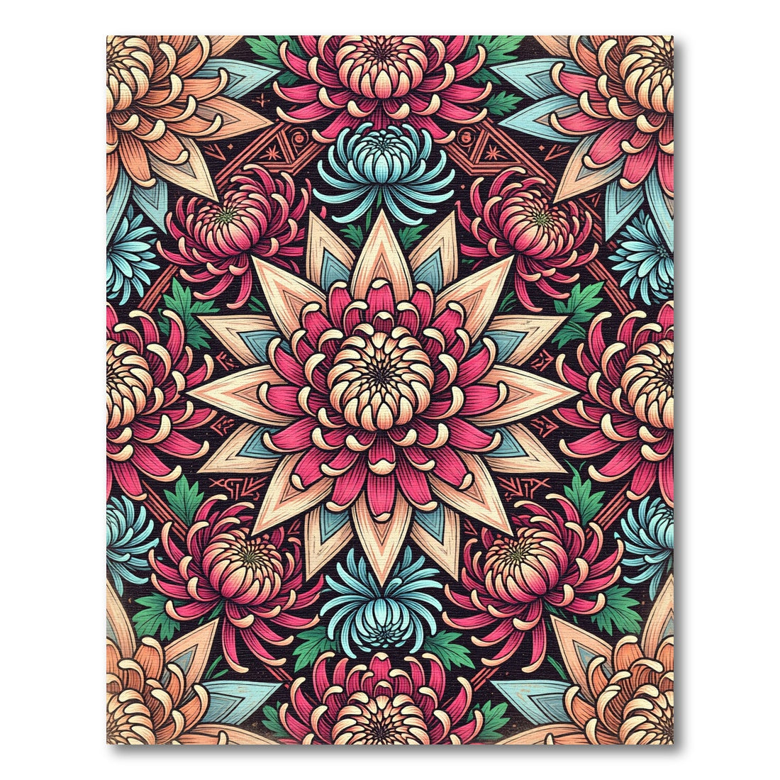 Vibrant Chintz Floral Mandala Chrysanthemum Rug