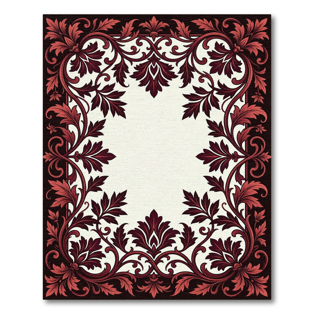 Crimson Red Floral Vine Border Rug