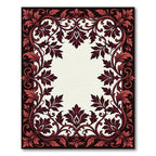 Crimson Red Floral Vine Border Rug