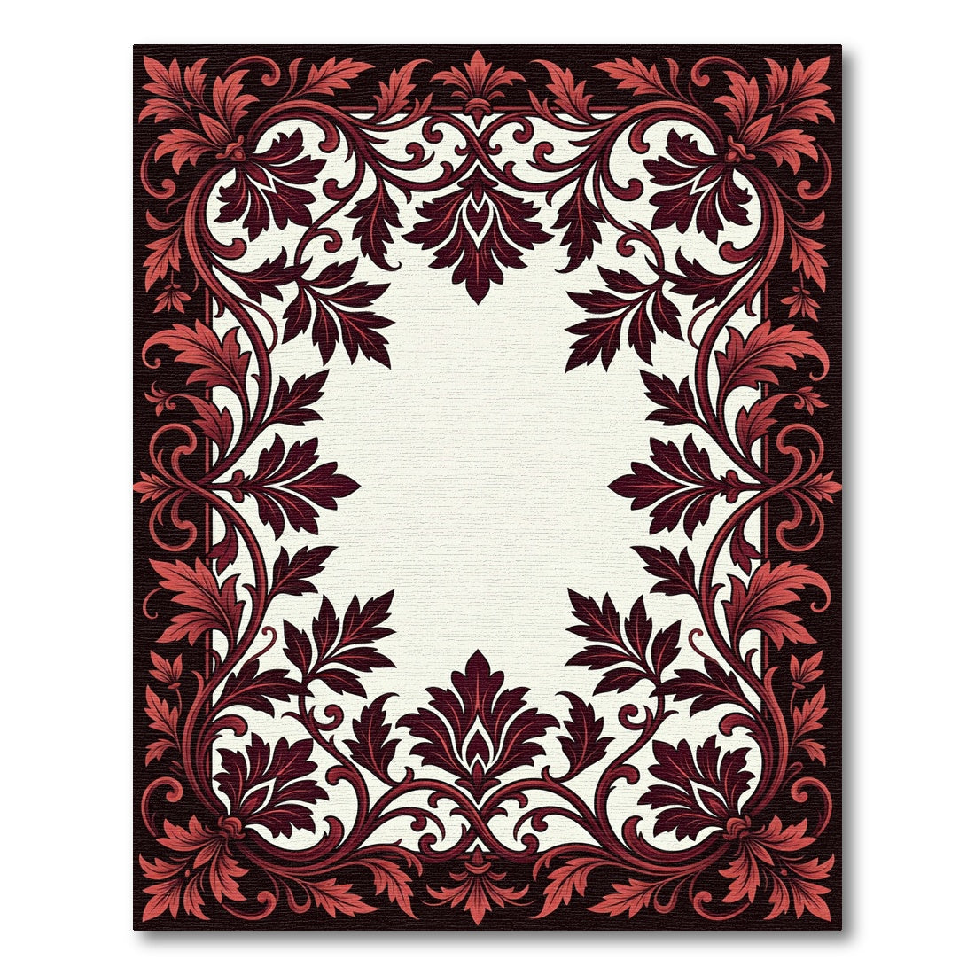 Crimson Red Floral Vine Border Rug