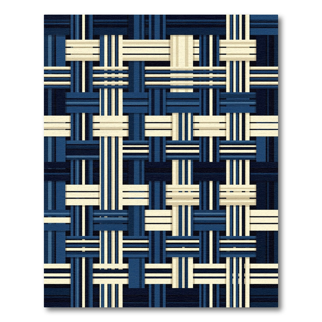 Navy Blue and Cream Geometric Woven Rug