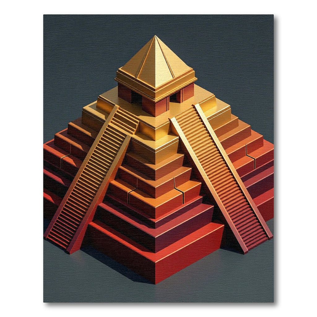 Golden Crimson Tiered Pyramid Steps Rug