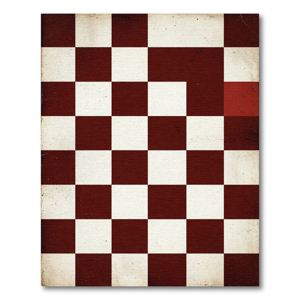 Vintage Burgundy and Cream Checkered Classic Rug