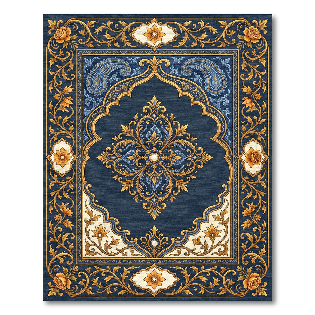 Elegant Navy Gold Floral Damask Area Rug