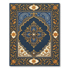 Elegant Navy Gold Floral Damask Area Rug