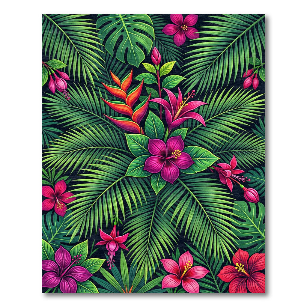 Vibrant Lush Tropical Hibiscus Foliage Rug