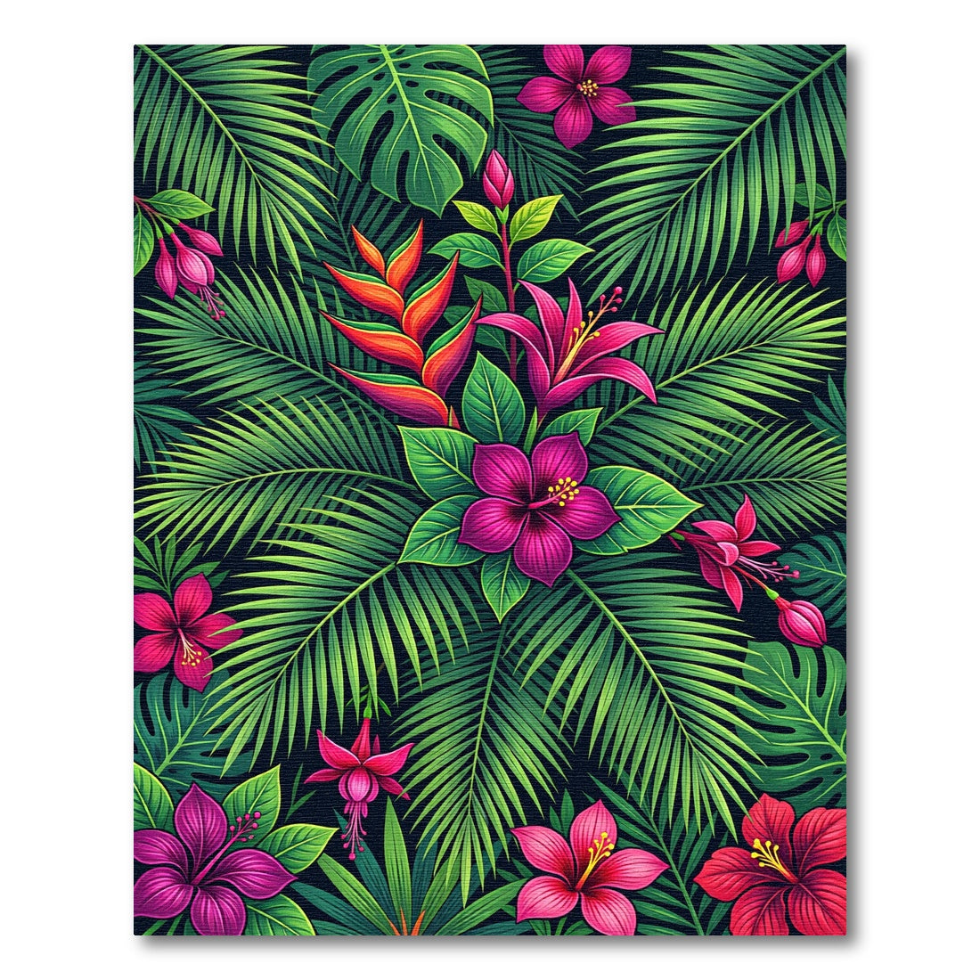 Vibrant Lush Tropical Hibiscus Foliage Rug