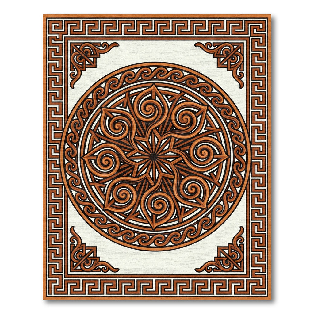 Classic Terracotta Greek Key Spiral Medallion Rug