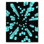 Neon Blue Geometric Floating Cubes Abstract Rug