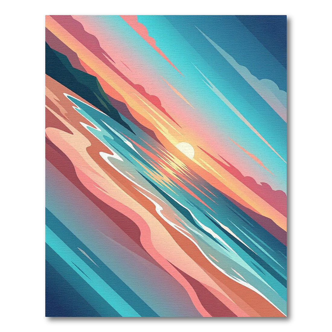 Abstract Sunset Shore Gradient Wave Rug