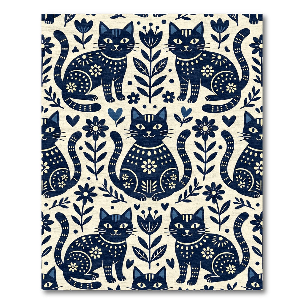 Navy Folk Art Cat Meadow Rug