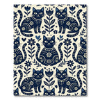 Navy Folk Art Cat Meadow Rug