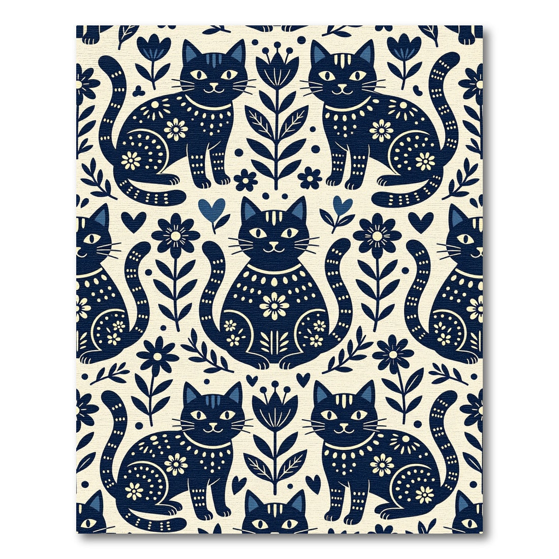 Navy Folk Art Cat Meadow Rug