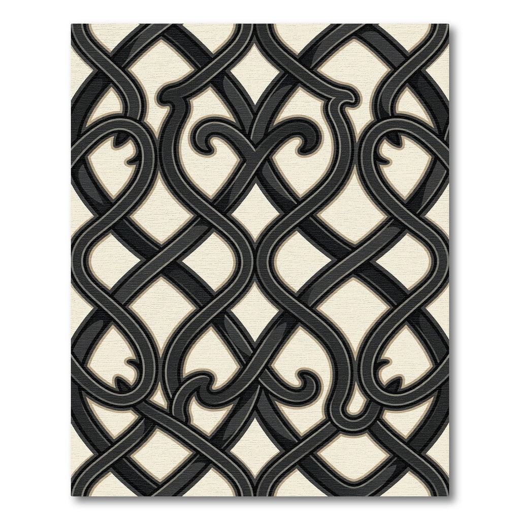 Elegant Monochromatic Iron Scrollwork Interlace Rug