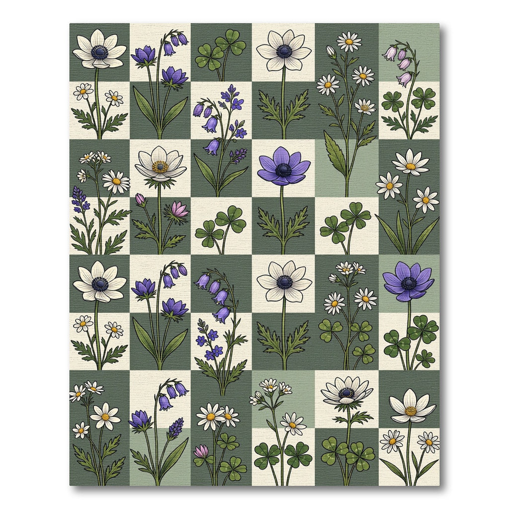 Sage Green Checkerboard Wildflower Meadow Rug