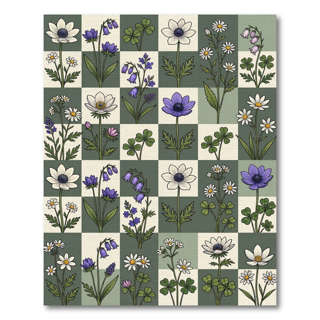 Sage Green Checkerboard Wildflower Meadow Rug