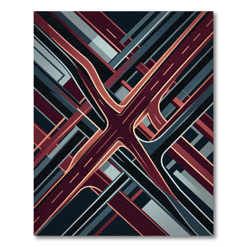 Geometric Crimson Overpass Abstract Art Rug
