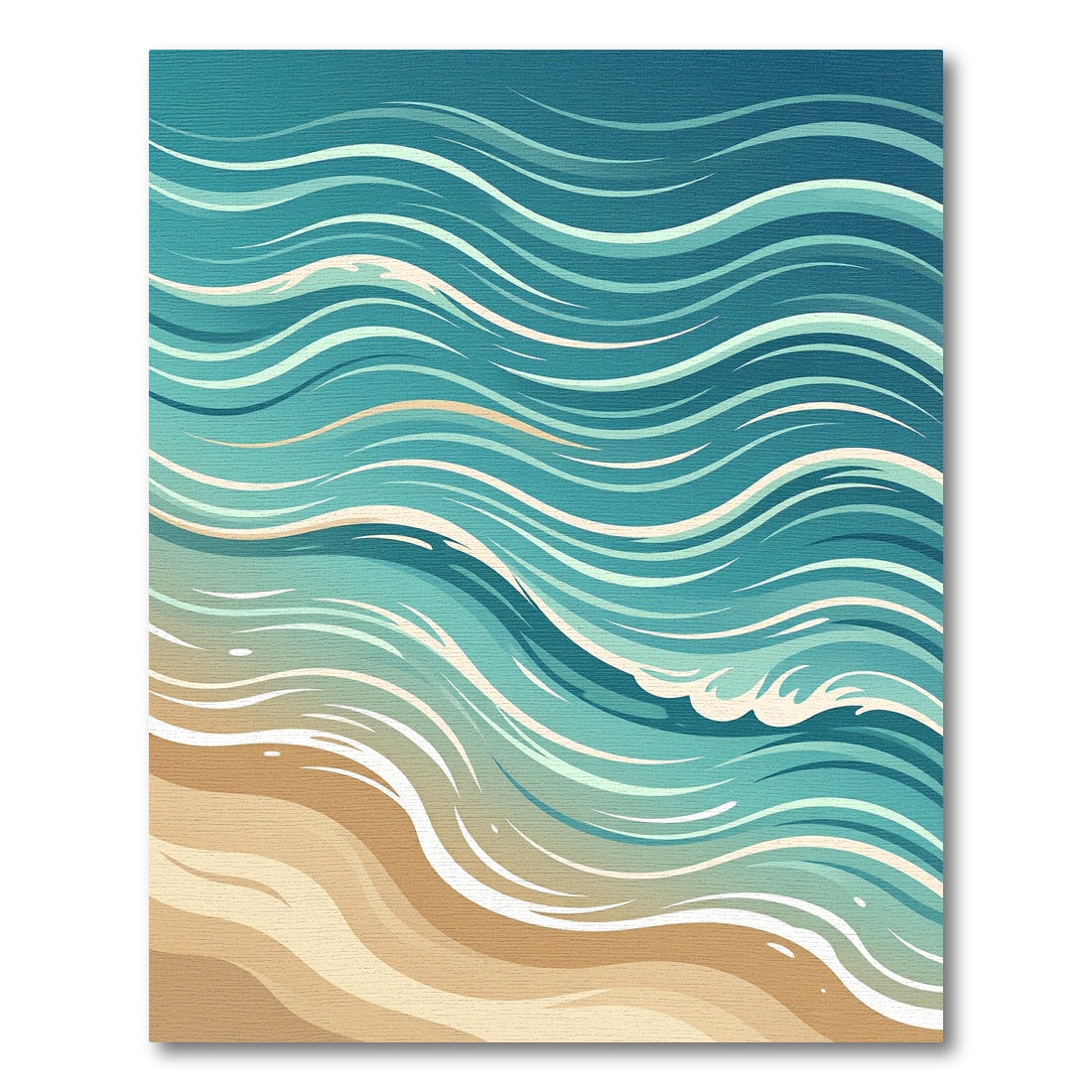 Abstract Teal Ocean Wave Coastline Rug