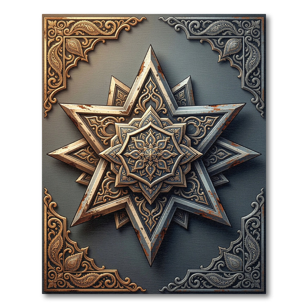 Ornate Metallic Starburst Medallion Rug