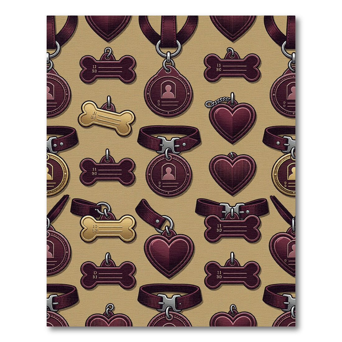 Burgundy Dog Tag Collar Seamless Illustration Rug