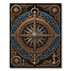 Nautical Golden Compass Navy Blue Medallion Rug