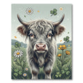 Highland Cow with Daisies and Clovers Rug