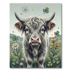 Highland Cow with Daisies and Clovers Rug