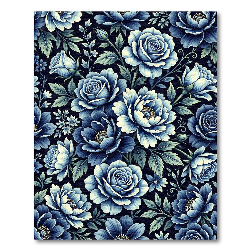Classic Blue Floral Garden Arrangement Rug