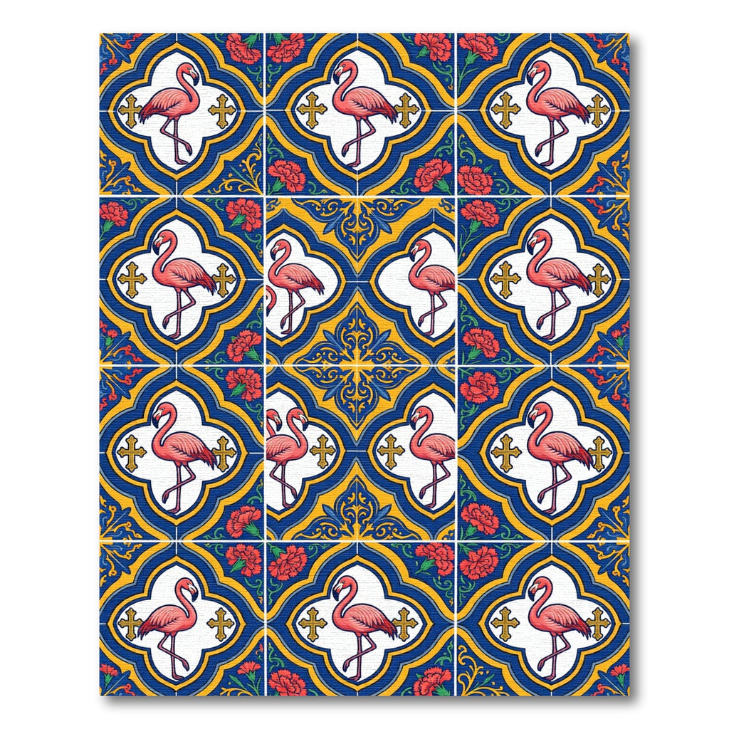 Pink Flamingo Blue Yellow Floral Medallions Rug