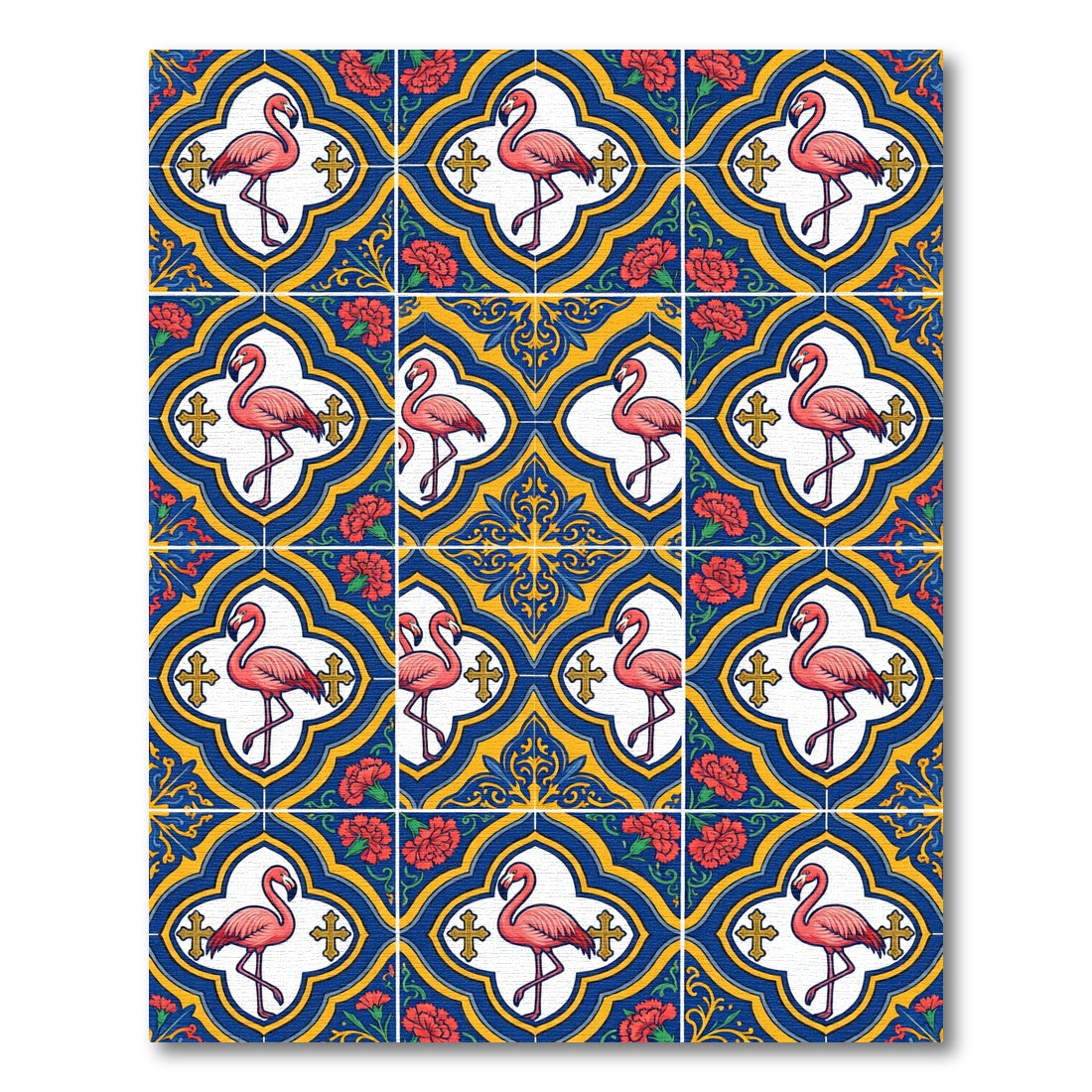 Pink Flamingo Blue Yellow Floral Medallions Rug