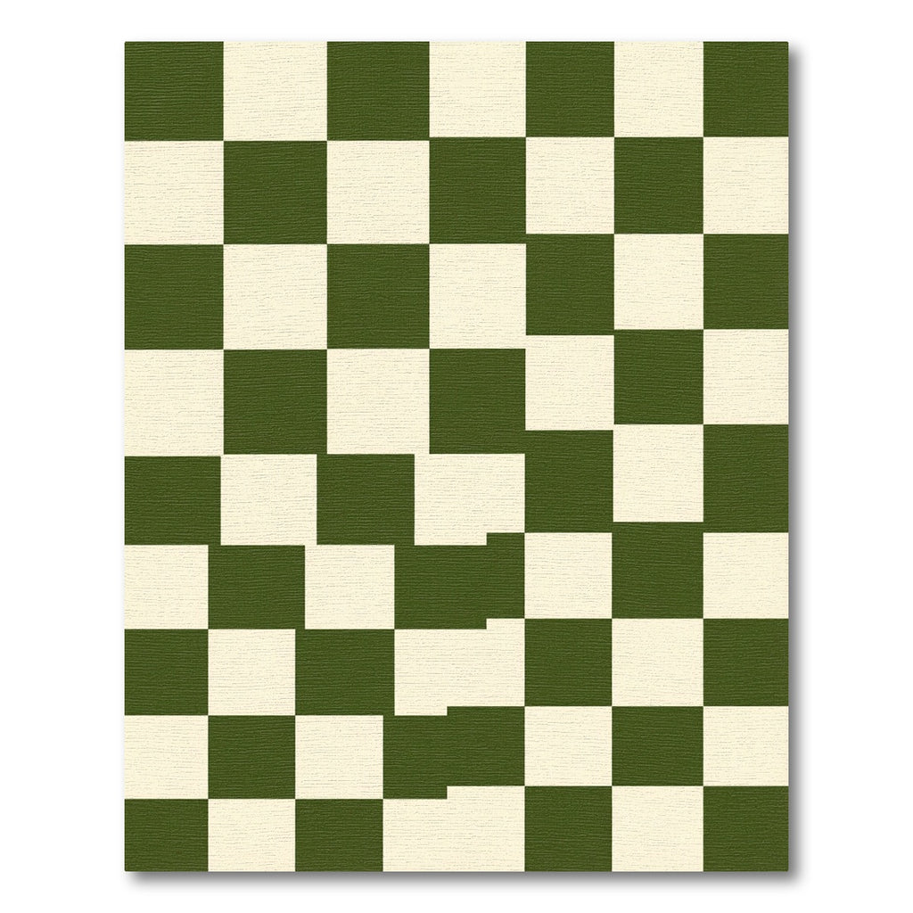 Olive Green and Cream Checkerboard Grid Rug