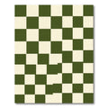 Olive Green and Cream Checkerboard Grid Rug