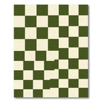 Olive Green and Cream Checkerboard Grid Rug