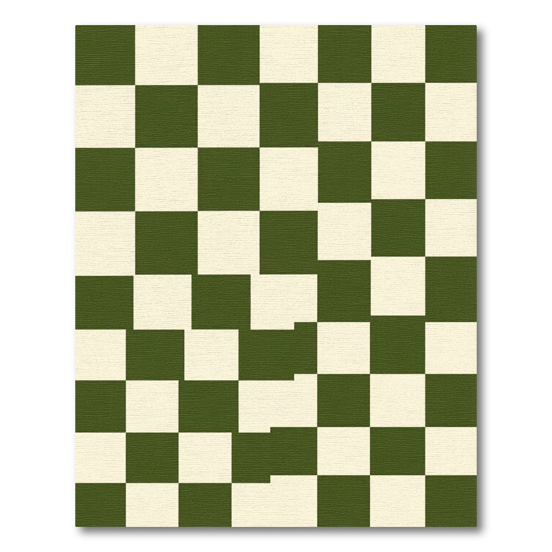 Olive Green and Cream Checkerboard Grid Rug